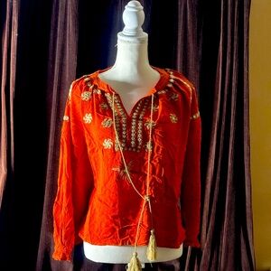 RD & Kokio Women’s Bohemian Hindi Orange Embroidered Blouse.